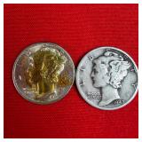2 - 1942 90% Silver Mercury Dimes