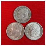 3 - 1950 90% Silver Roosevelt Dimes