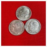3 1960 90% Silver Roosevelt Dimes