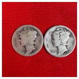 2 - 1919 90% Silver Mercury Dimes