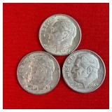 3 - 1962 90% Silver Roosevelt Dimes