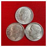 3 - 1950 90% Silver Roosevelt Dimes