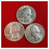 3 1964 90% Silver Washington Quarters