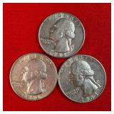 3 - 1963 90% Silver Washington Quarters