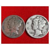 2 - 1944 90% Silver Mercury Dimes