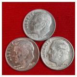 3 - 1959 90% Silver Roosevelt Dimes