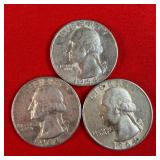 3 - 1964 90% Silver Washington Quarters