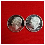 2 - 2002 90% Silver Proof Dimes