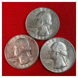 3 - 1964 90% Silver Washington Quarters