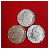 3 - 1962 90% Silver Roosevelt Dimes