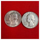 2 - 1962 90% Silver Washington Quarters