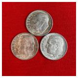 3 - 1964 90% Silver Roosevelt Dimes