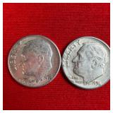 2 - 1956 90% Silver Roosevelt Dimes
