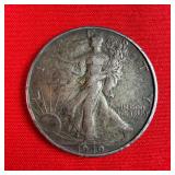 1919 Walking Liberty 90% Silver Half Dollar