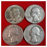 4 - 1954 90% Silver Washington Quarters