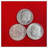 3 - 1950 90% Silver Roosevelt Dimes