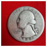 1942 90% Silver Washington Quarter