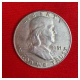 1951 90% Silver Franklin Half Dollars