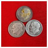 3 - 1947 90% Silver Roosevelt Dimes
