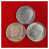 3 - 1962 90% Silver Roosevelt Dimes