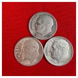 3 - 1950 90% Silver Roosevelt Dimes