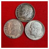 3 - 1964 90% Silver Roosevelt Dimes