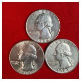 3 - 1964 90% Silver Washington Quarters