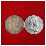2 - 1963 90% Silver Franklin Half Dollars