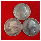 3 1934 90% Silver Washington Quarters