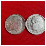 2 - 1964 90% Silver Roosevelt Dimes