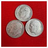 3 - 1959 90% Silver Roosevelt Dimes