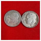 2 - 1953 90% Silver Roosevelt Dimes