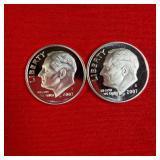 2 - 2007 90% Silver Proof Dimes