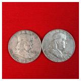 2 - 1962-D 90% Silver Franklin Half Dollars