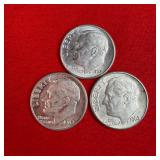3 - 1962 90% Silver Roosevelt Dimes