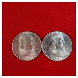 2 - 2963 90% Silver Franklin Half Dollars