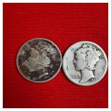 2 - 1941 90% Silver Mercury Dimes