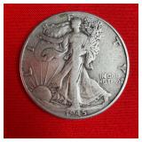 1945 Walking Liberty 90% Silver Half Dollar