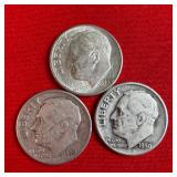 3 - 1950 90% Silve Roosevelt Dimes