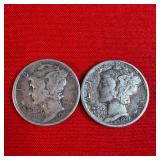 2 - 1941 90% Silver Mercury Dimes