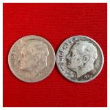 2 - 1952 90% Silver Roosevelt Dimes