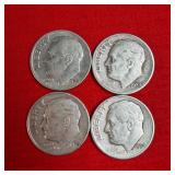 4 - 1954 90% Silver Roosevelt Dimes