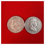 2 - 1963 90% Silver Franklin Half Dollars