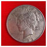1922 Peace 90% Silver $1 Dollar