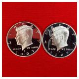 2 - 2007 90% Silver Proof Kennedy Half Dollars
