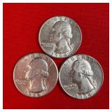 3 - 1964  90% Silver Washington Quarters