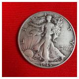 1945 Walking Liberty 90% Silver Half Dollar