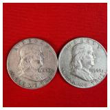 2 - 1960 90% Silver Franklin Half Dollars