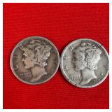 2 - 1938 90% Silver Mercury Dimes