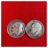 2 - 1954 90% Silver Roosevelt Dimes